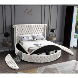 Meridian Luxus Cream Velvet Queen Bed (3 Boxes)