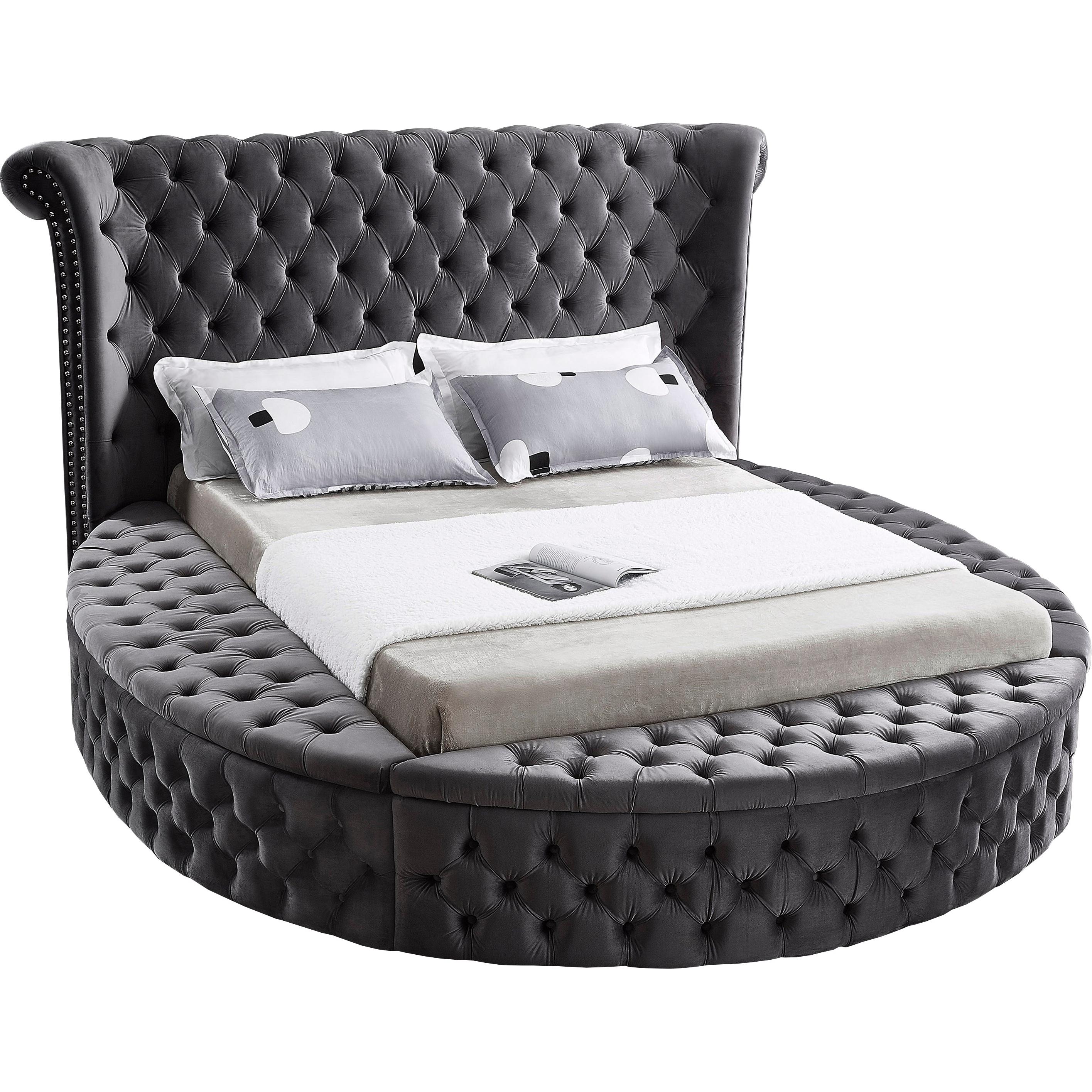 Meridian Luxus Grey Velvet Queen Bed (3 Boxes)