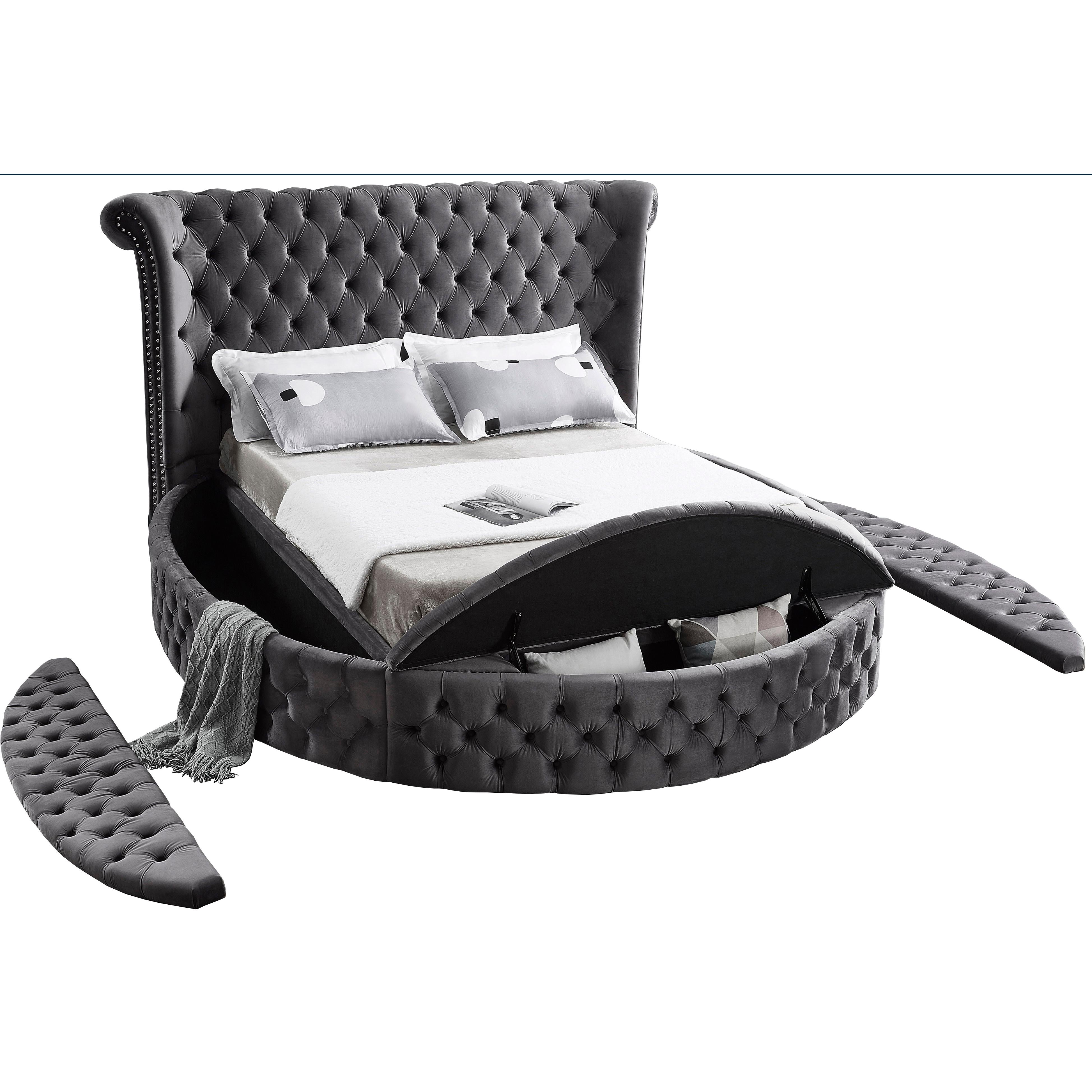 Meridian Luxus Grey Velvet Queen Bed (3 Boxes)