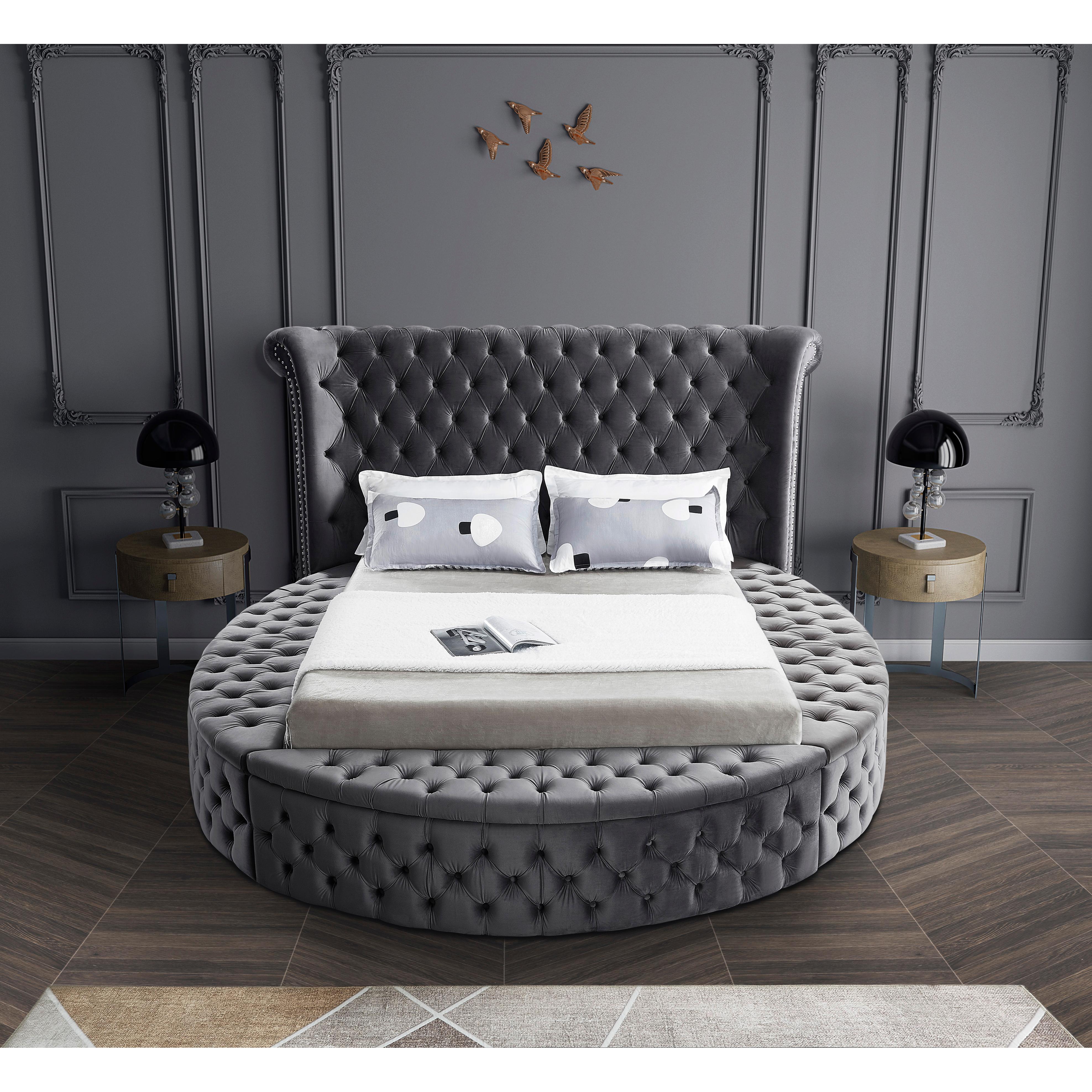 Meridian Luxus Grey Velvet Queen Bed (3 Boxes)