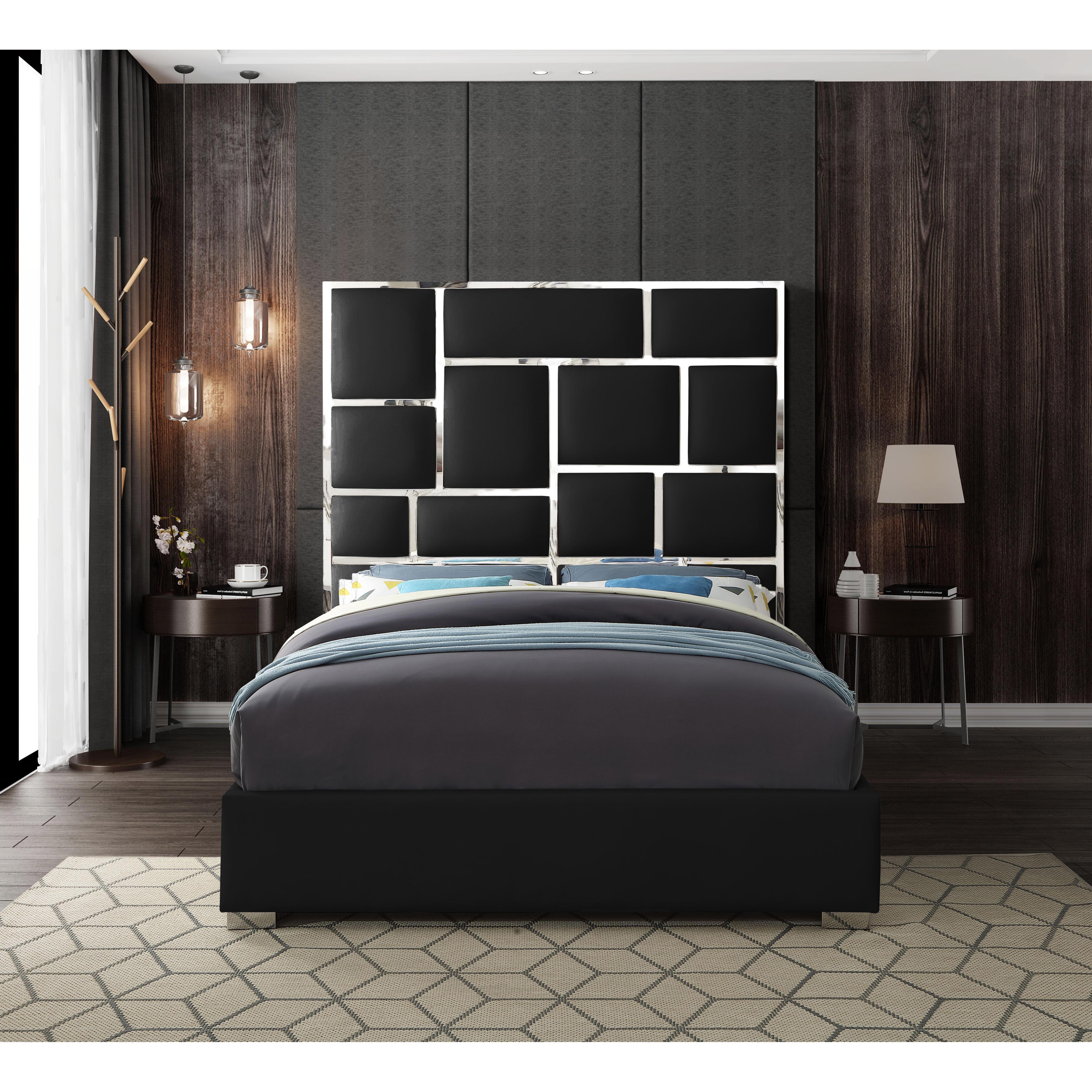 Meridian Milan Black Vegan Leather Queen Bed