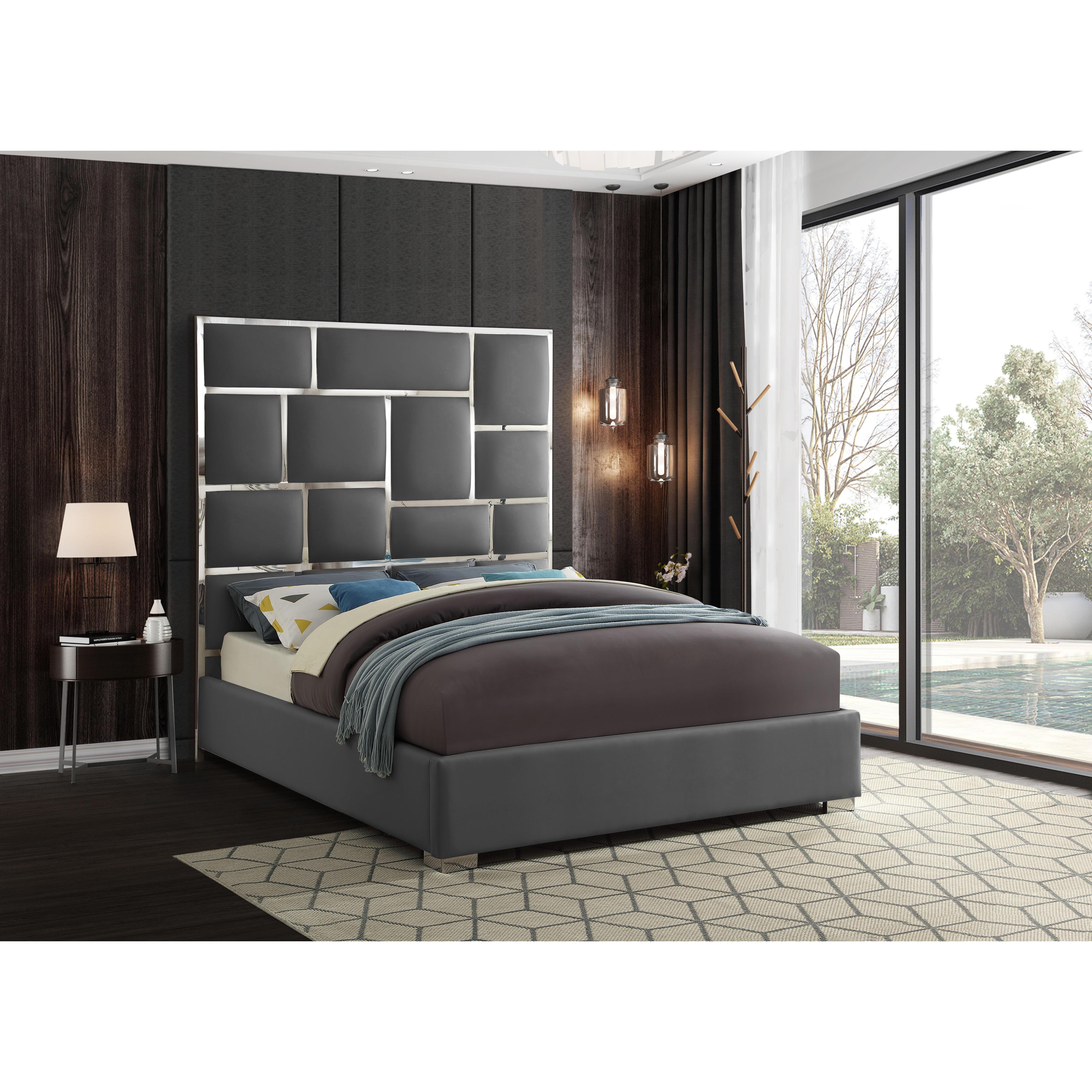 Meridian Milan Grey Vegan Leather Queen Bed