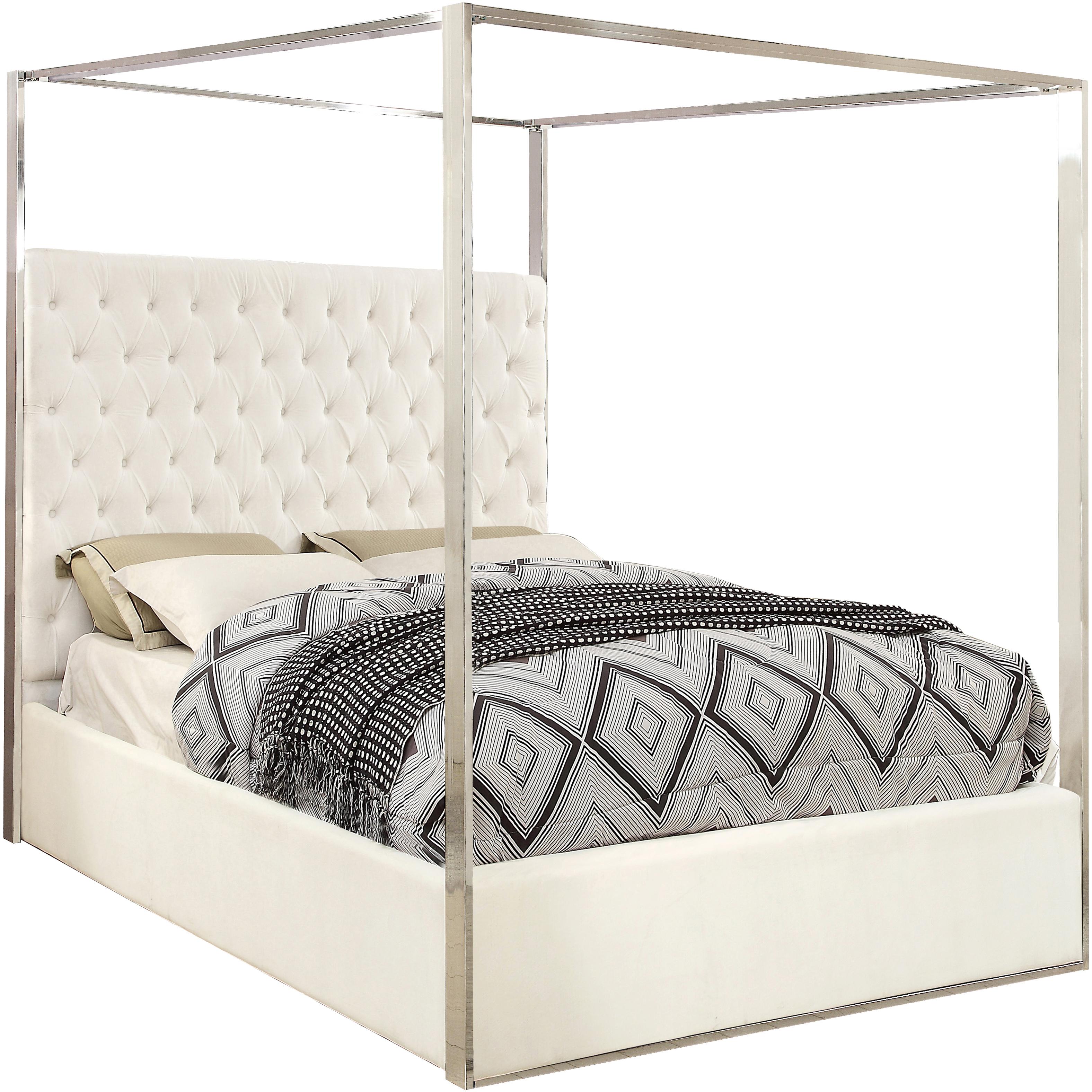 Meridian Porter White Velvet Queen Bed
