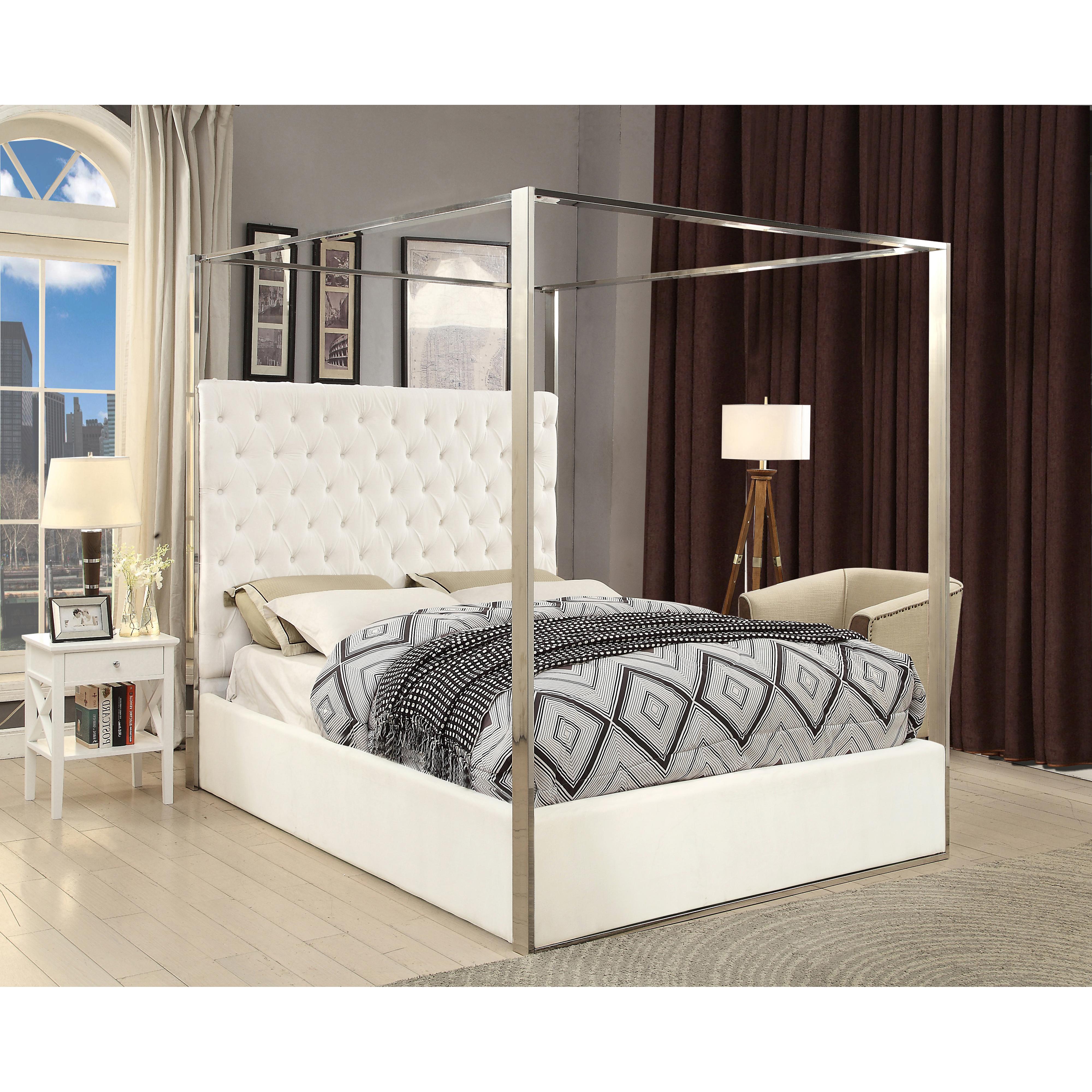 Meridian Porter White Velvet Queen Bed