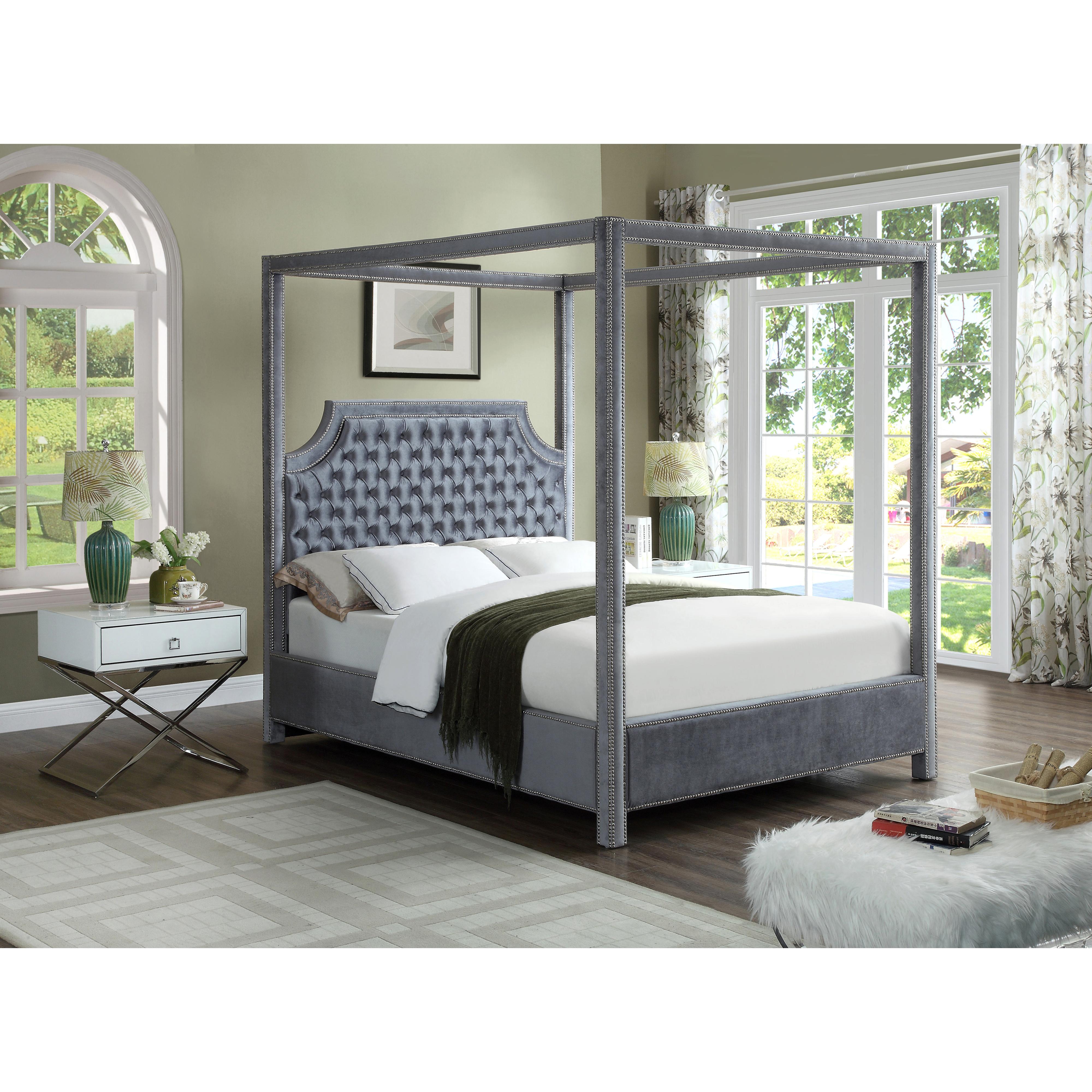 Meridian Rowan Grey Velvet King Bed (3 Boxes)