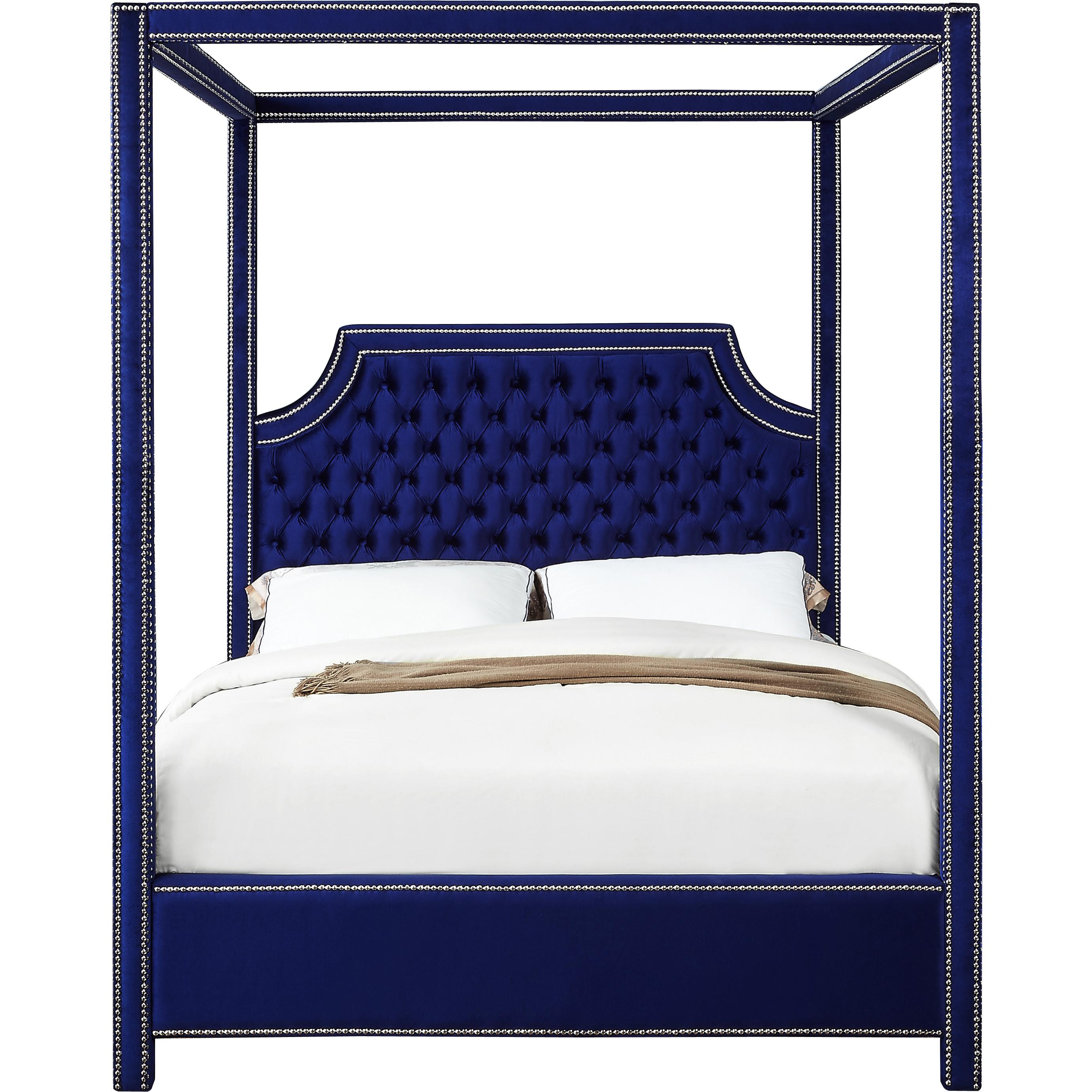 Meridian Rowan Navy Velvet King Bed (3 Boxes)