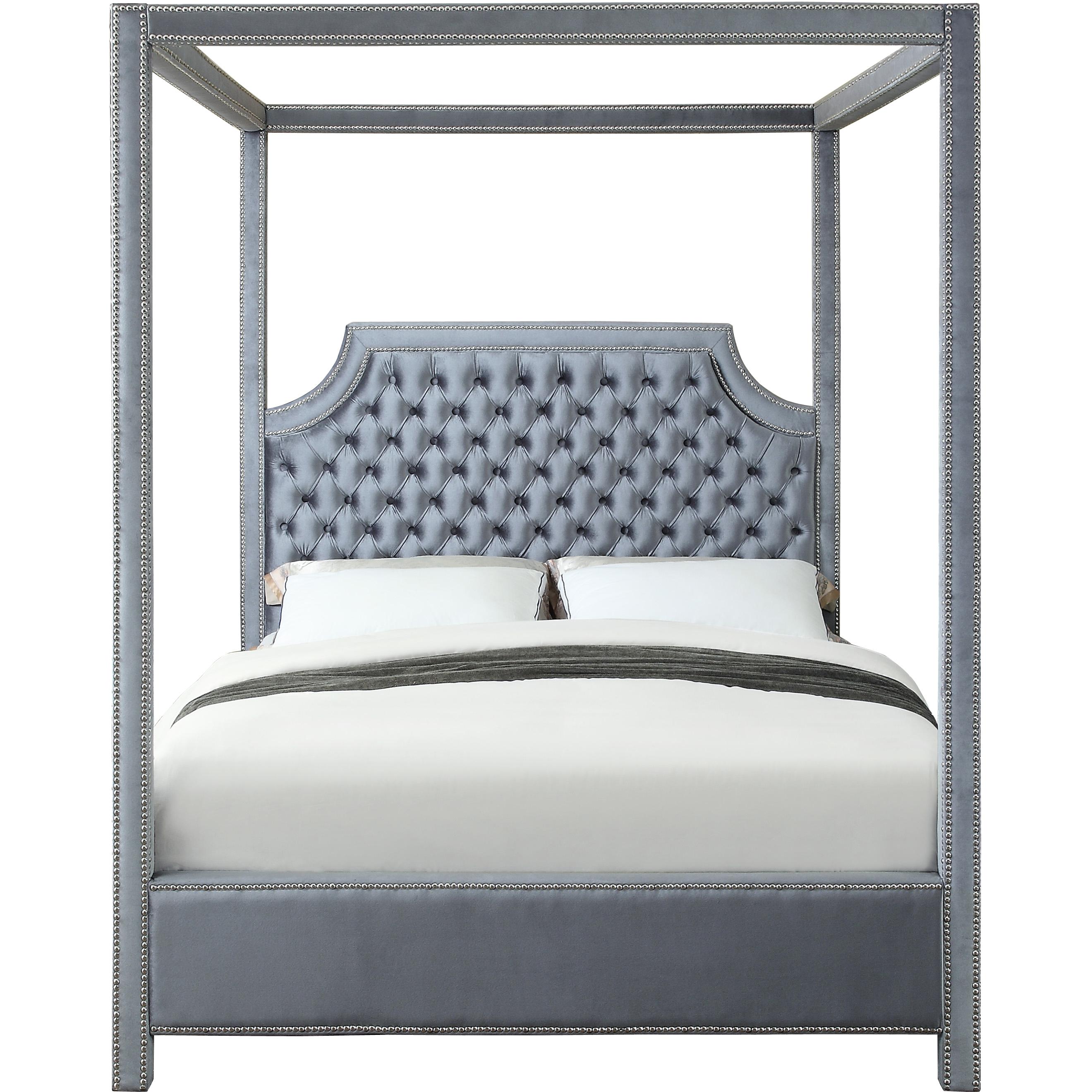 Meridian Rowan Grey Velvet Queen Bed (3 Boxes)