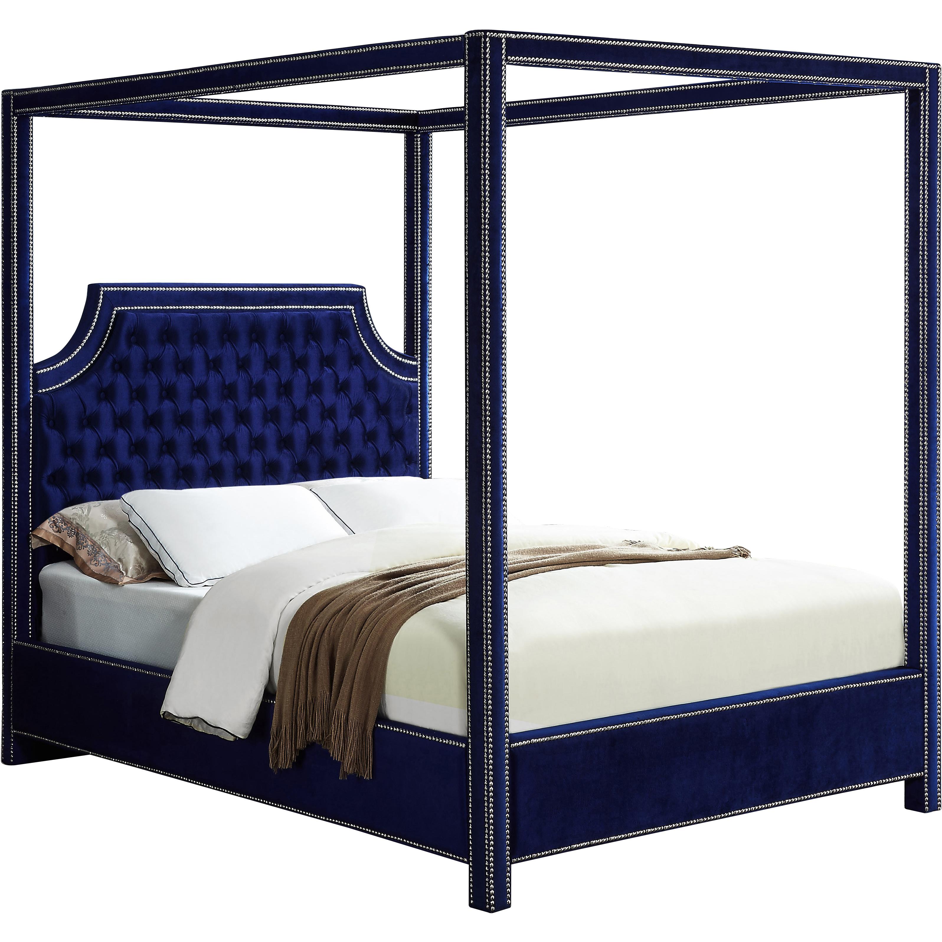 Meridian Rowan Navy Velvet Queen Bed (3 Boxes)