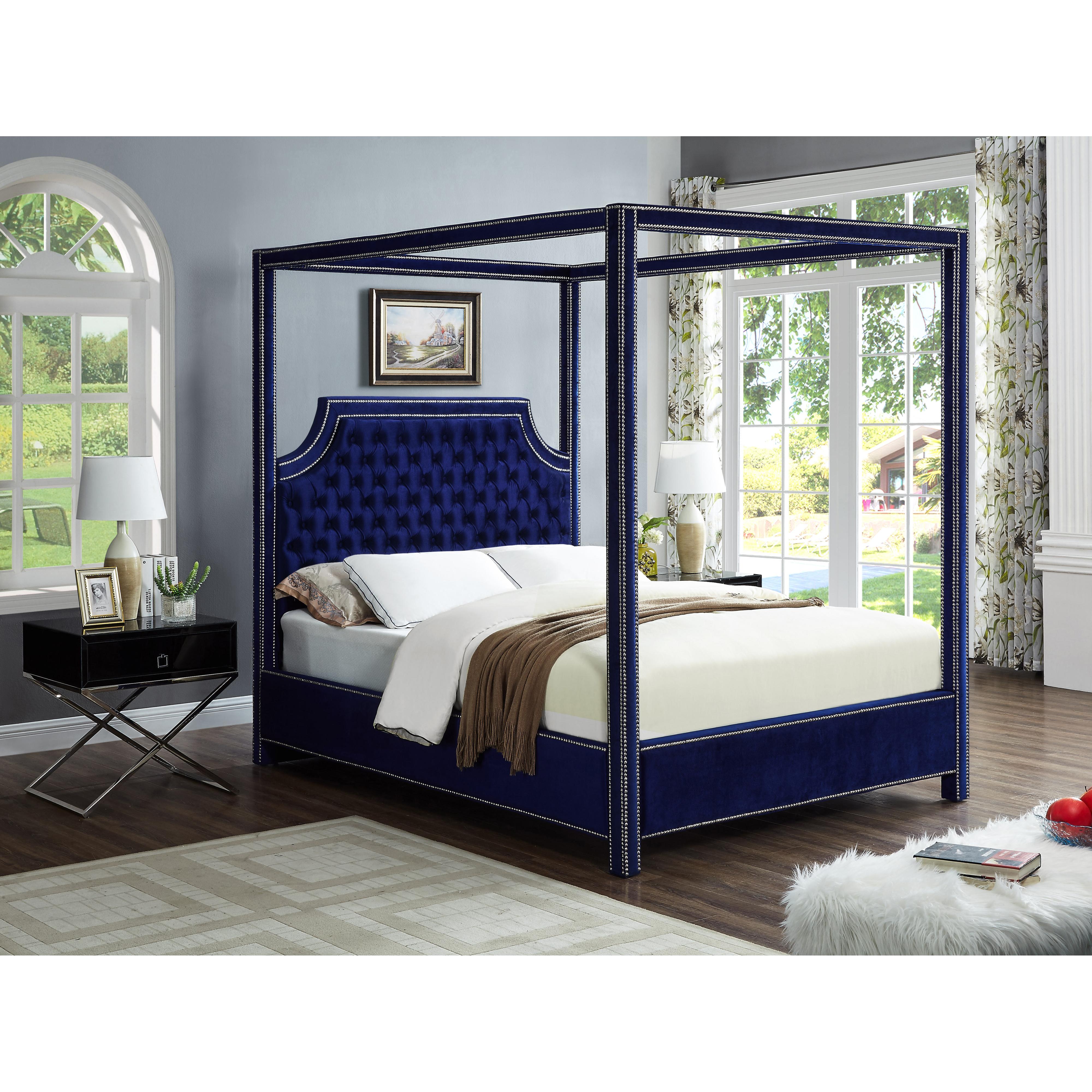 Meridian Rowan Navy Velvet Queen Bed (3 Boxes)