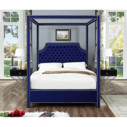 Meridian Rowan Navy Velvet Queen Bed (3 Boxes)