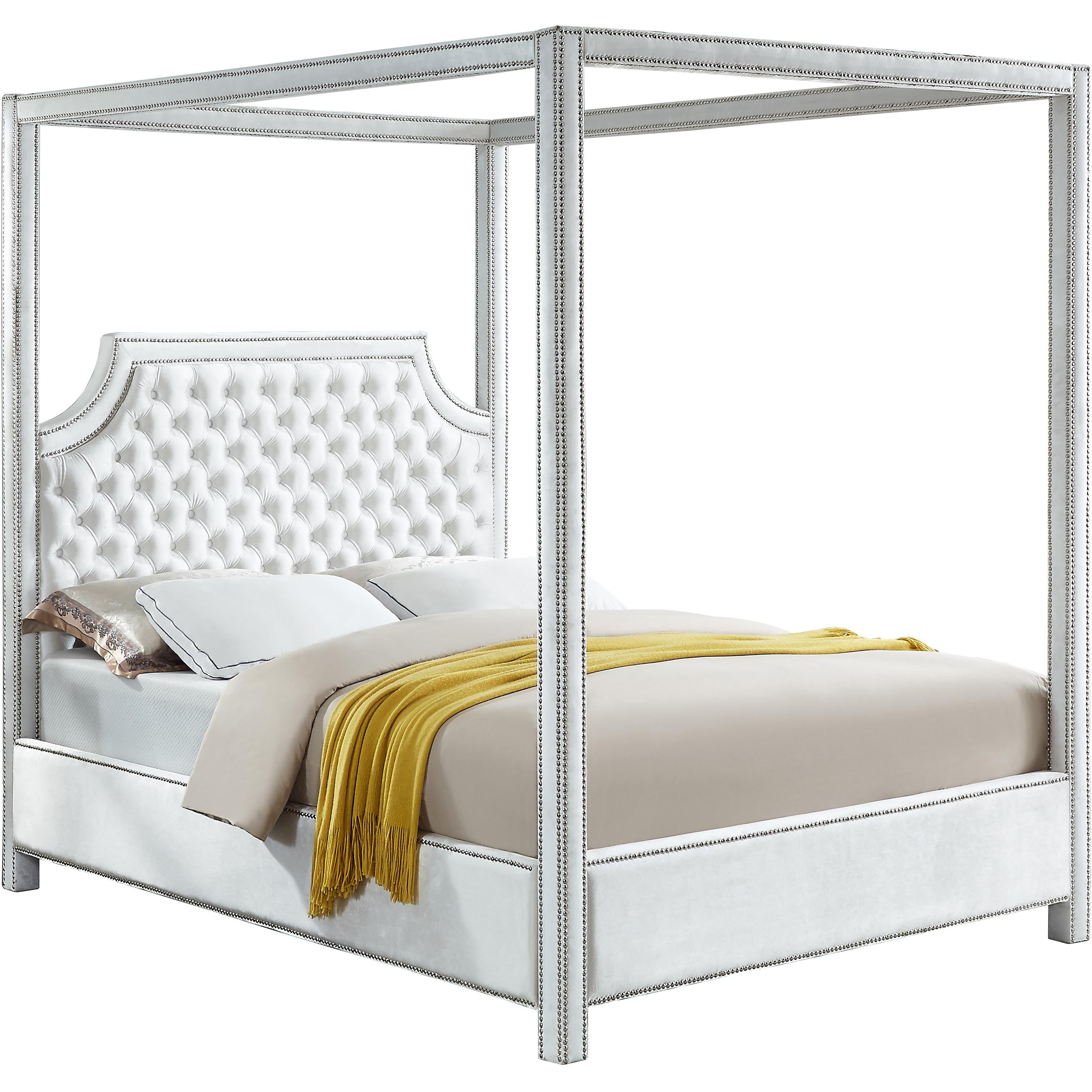 Meridian Rowan White Velvet Queen Bed (3 Boxes)