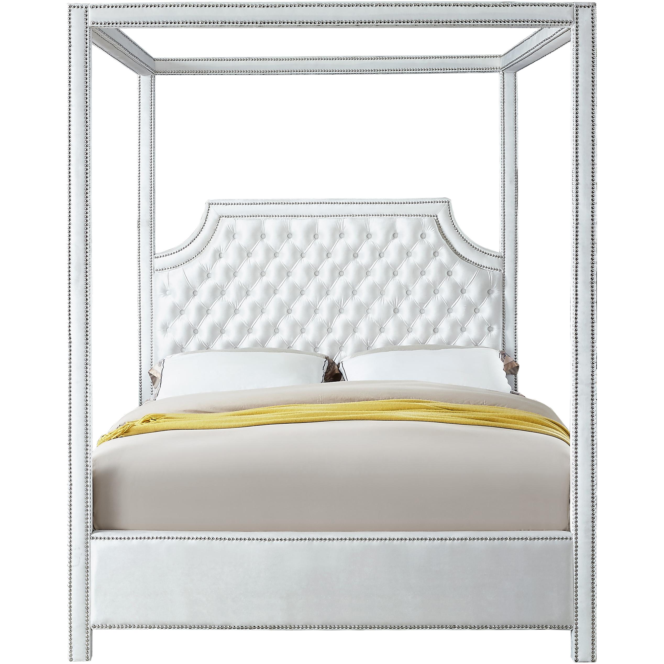 Meridian Rowan White Velvet Queen Bed (3 Boxes)