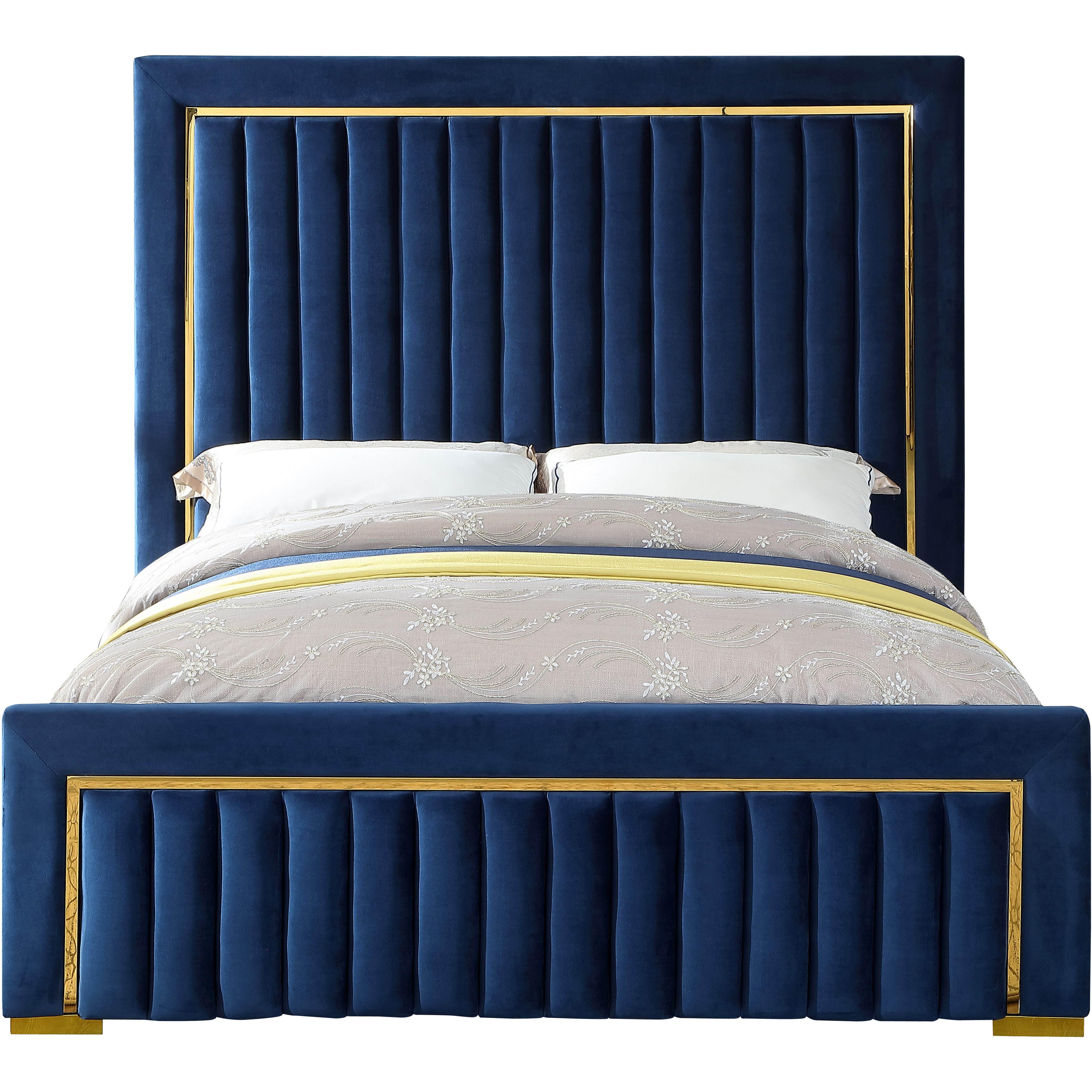 Meridian Dolce Navy Velvet Queen Bed (3 Boxes)