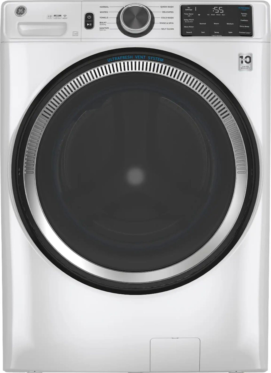 Package - GE - 4.8 Cu. Ft. High-Efficiency Stackable Smart Front Load Washer w/ Odorblock Ultra Fresh Vent System & Microban Technology and 7.8 Cu. Ft. Stackable Smart 10-Cycle Gas Dryer - White