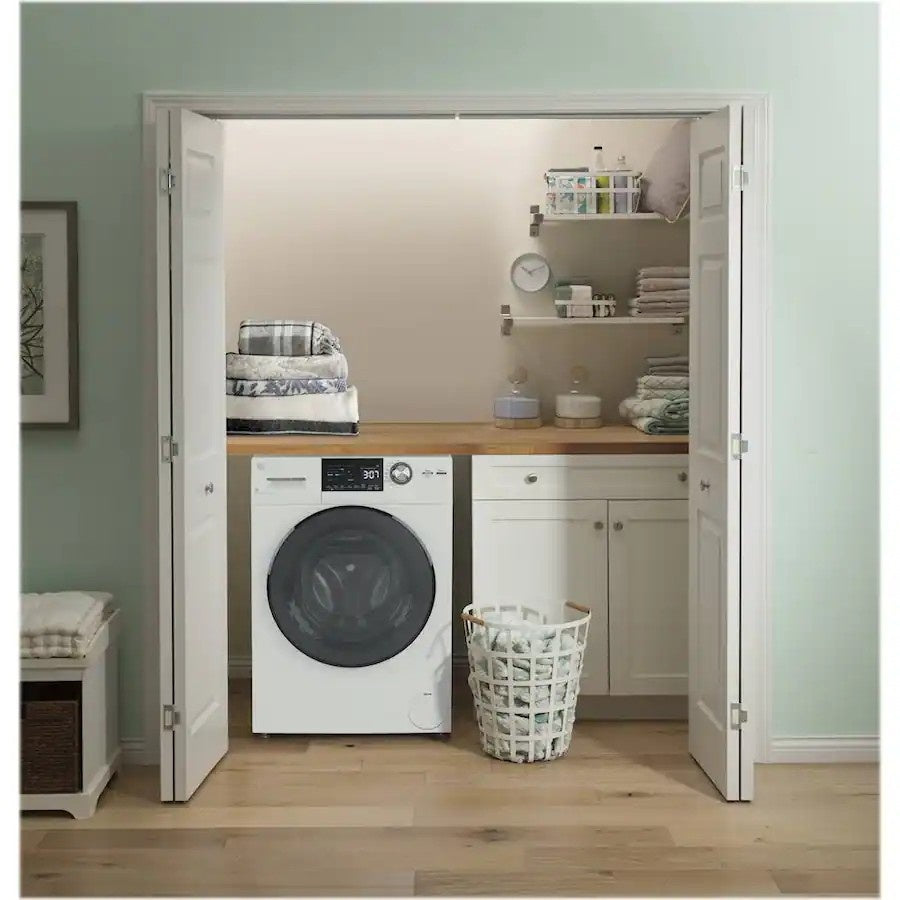 GE - 2.4 Cu. Ft. High-Efficiency Front Load Washer and Electric Condenser Dryer Combo with Steam and Sanitize - White