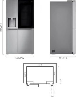 LG - 36-in Wide 27.1 Cu. Ft. Side-by-Side Smart Refrigerator with Craft Ice - Stainless Steel