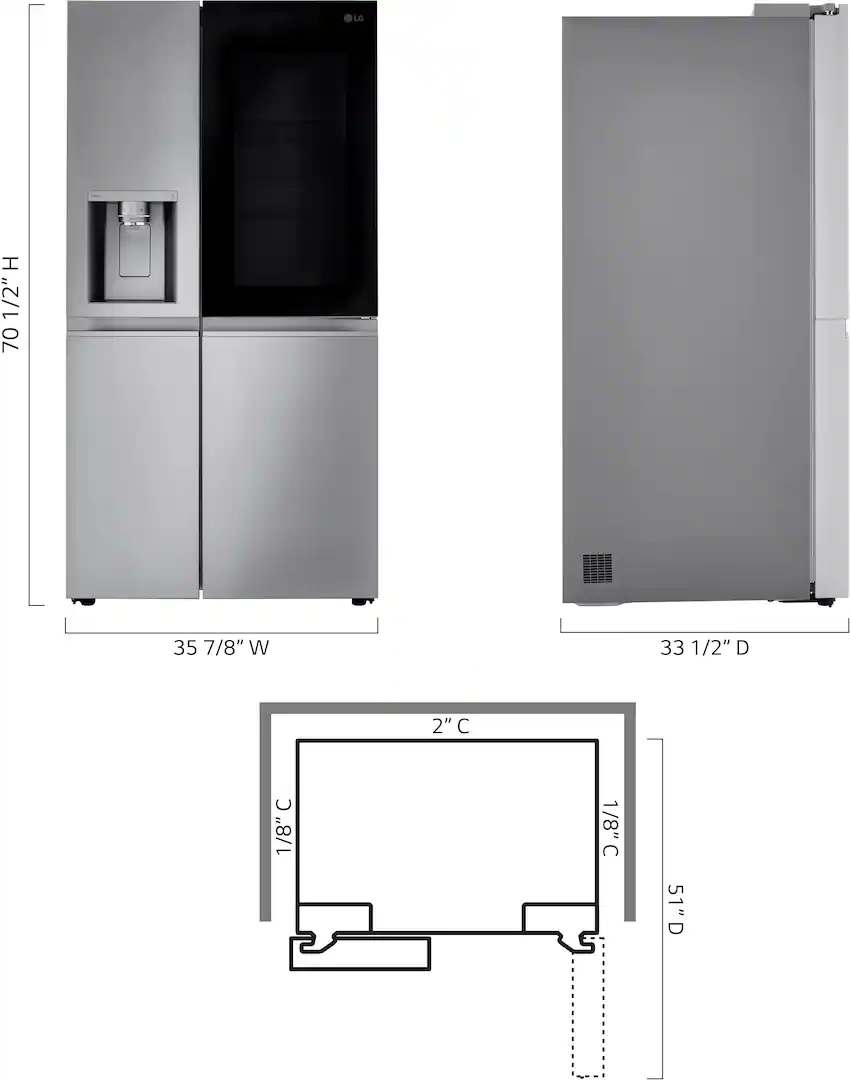 LG - 36-in Wide 27.1 Cu. Ft. Side-by-Side Smart Refrigerator with Craft Ice - Stainless Steel
