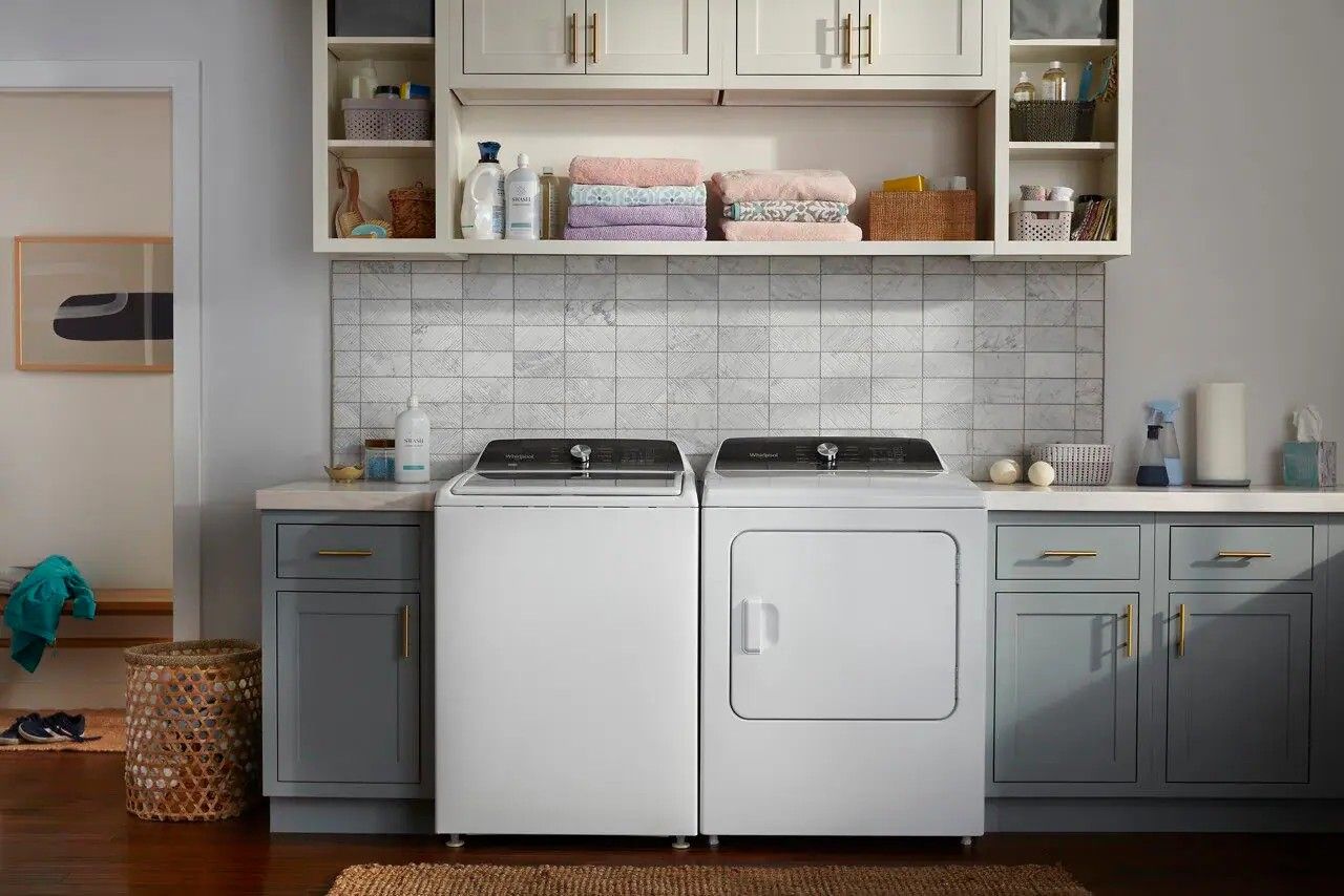 Package - Whirlpool - 4.7-4.8 Cu. Ft. Top Load Washer with 2 in 1 Removable Agitator and 7.0 Cu. Ft. Electric Dryer with Steam and Moisture Sensing - White