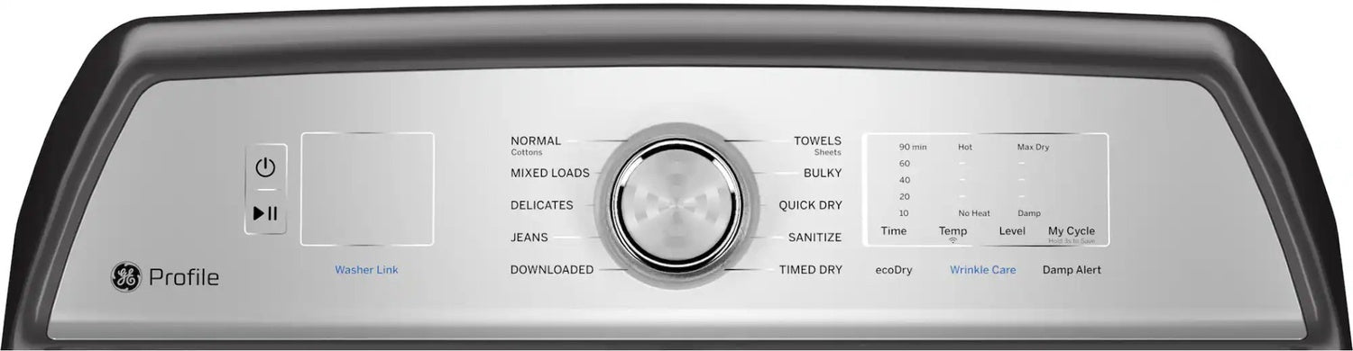 Package - GE Profile - 5.0 Cu. Ft. High Efficiency Smart Top Load Washer with Smarter Wash Technology, Easier Reach & Microban Technology and 7.4 Cu. Ft. Smart Electric Dryer with Sanitize Cycle and Sensor Dry - Diamond Gray