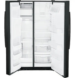 GE - 36 in. Wide 25.3 Cu. Ft. Side-by-Side Refrigerator with External Ice & Water Dispenser - High Gloss Black
