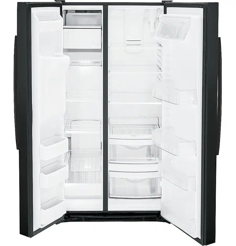 GE - 36 in. Wide 25.3 Cu. Ft. Side-by-Side Refrigerator with External Ice & Water Dispenser - High Gloss Black