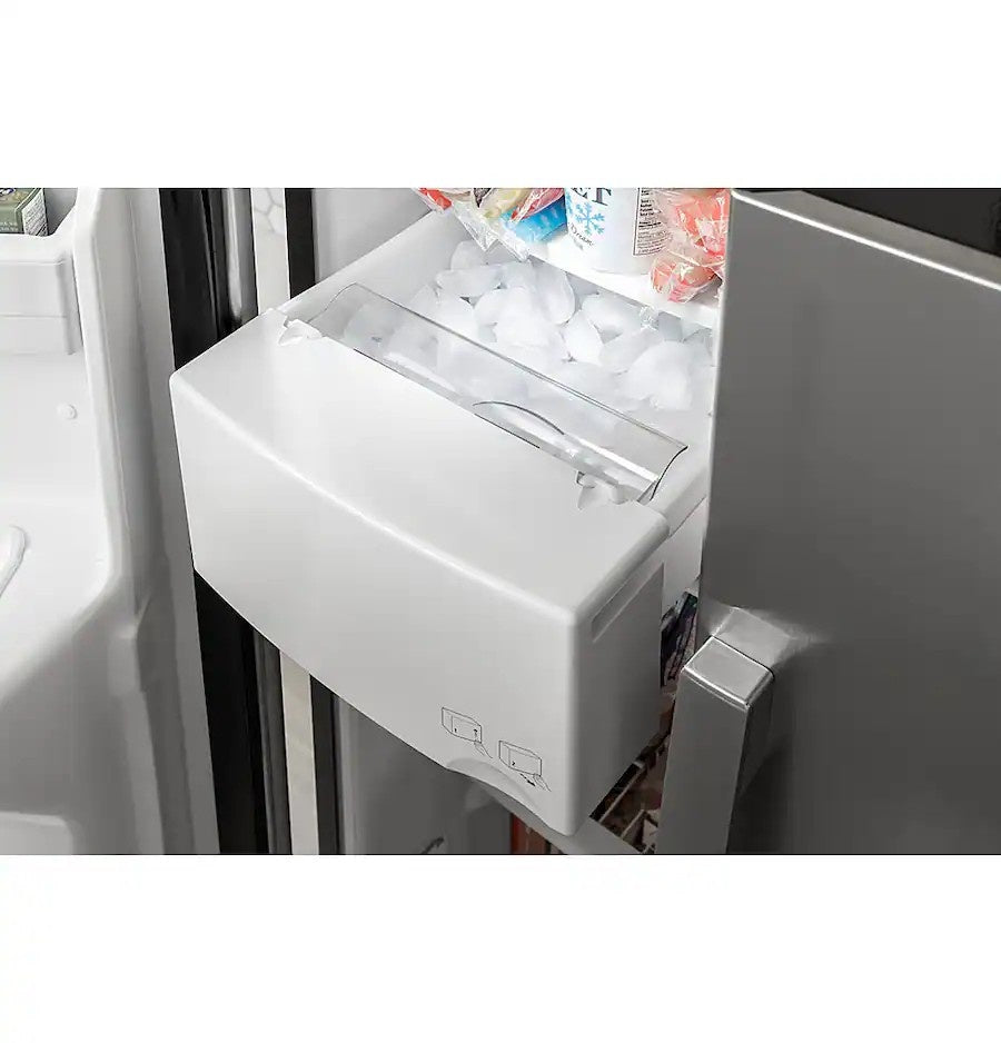 GE - 36 in. Wide 25.3 Cu. Ft. Side-by-Side Refrigerator with External Ice & Water Dispenser - High Gloss Black