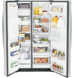 GE - 36 in. Wide 25.3 Cu. Ft. Side-by-Side Refrigerator with External Ice & Water Dispenser - Stainless Steel