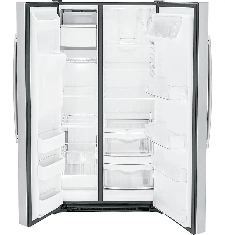 GE - 36 in. Wide 25.3 Cu. Ft. Side-by-Side Refrigerator with External Ice & Water Dispenser - Stainless Steel