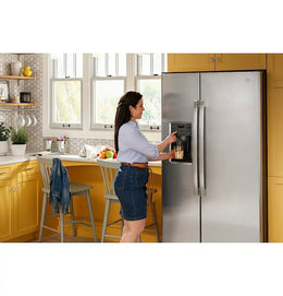 GE - 36 in. Wide 25.3 Cu. Ft. Side-by-Side Refrigerator with External Ice & Water Dispenser - Stainless Steel
