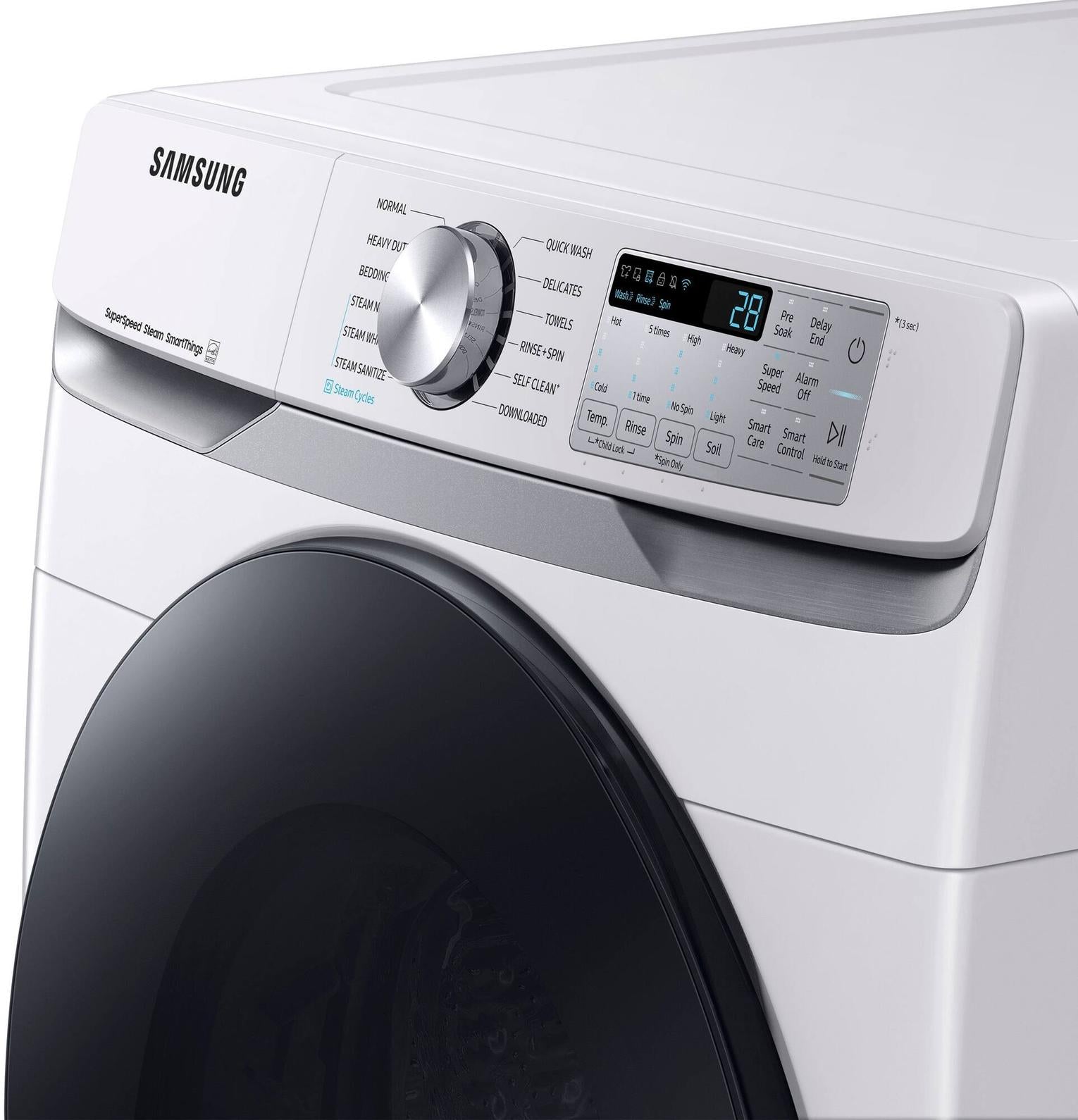 Package - Samsung - 4.5 Cu. Ft. High-Efficiency Stackable Smart Front Load Washer with Steam and Super Speed Wash and 7.5 Cu. Ft. Stackable Smart Electric Dryer with Steam Sanitize+ - White