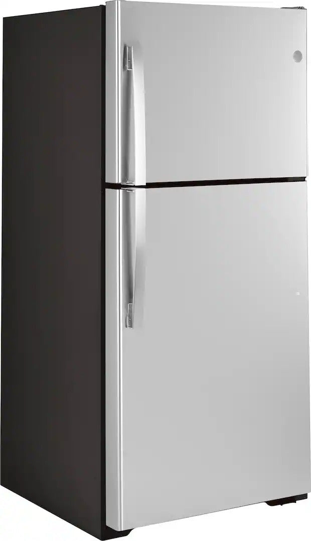 GE - 33 in. Wide 21.9 Cu. Ft. Top-Freezer Refrigerator with Garage Ready Performance - Stainless Steel