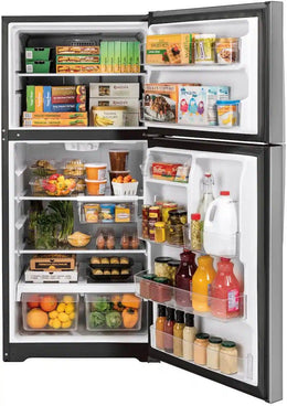 GE - 33 in. Wide 21.9 Cu. Ft. Top-Freezer Refrigerator with Garage Ready Performance - Stainless Steel