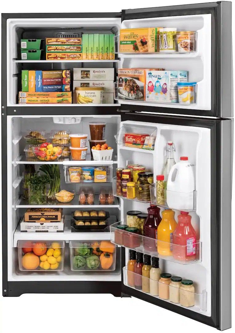GE - 33 in. Wide 21.9 Cu. Ft. Top-Freezer Refrigerator with Garage Ready Performance - Stainless Steel