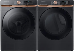Package - Samsung - 5.0 Cu. Ft. High-Efficiency Stackable Smart Front Load Washer with Steam and Super Speed Wash and 7.5 Cu. Ft. Stackable Smart Electric Dryer with Steam and Sensor Dry - Brushed Black