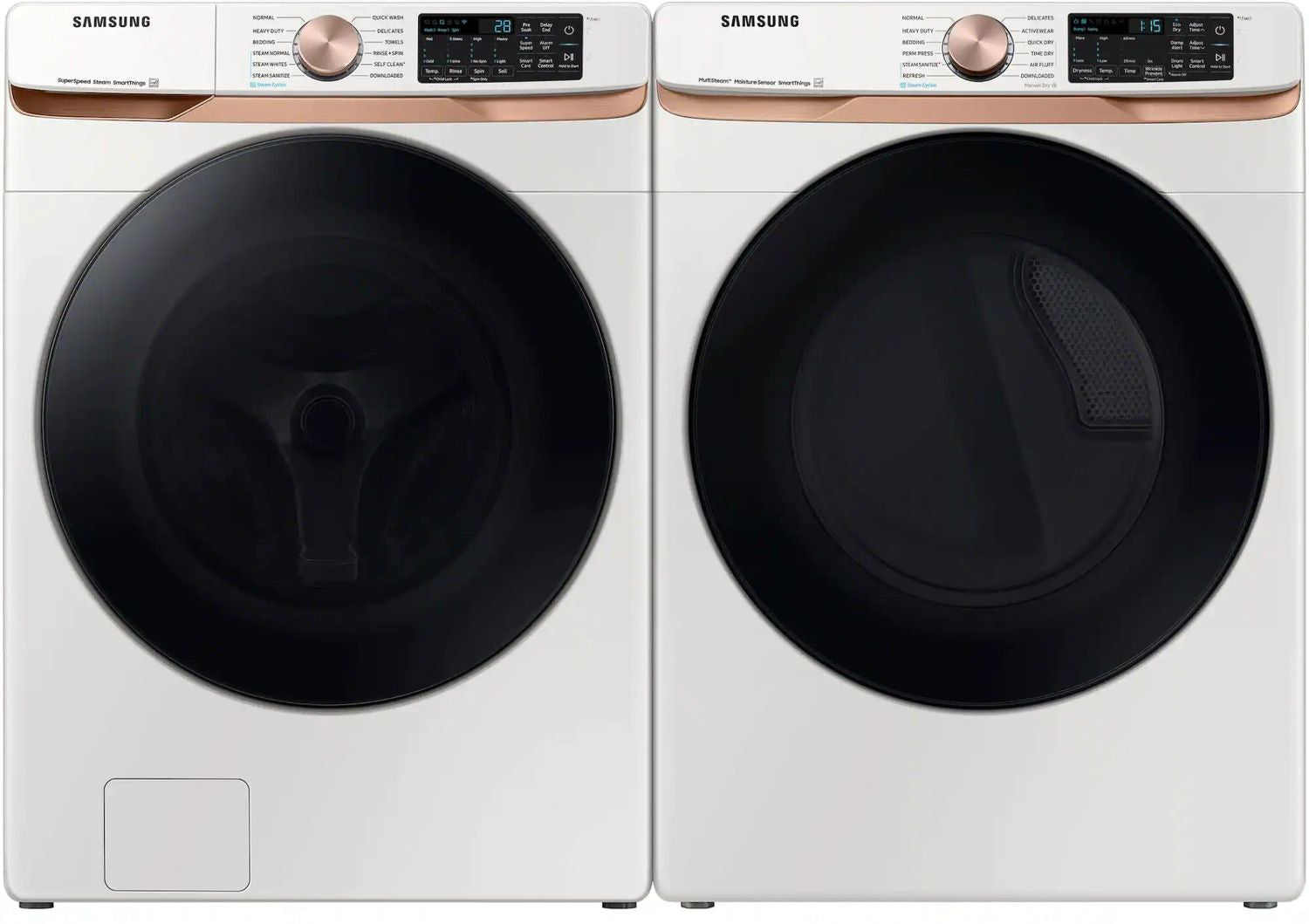 Package - Samsung - 5.0 Cu. Ft. High-Efficiency Stackable Smart Front Load Washer with Steam and Super Speed Wash and 7.5 Cu. Ft. Stackable Smart Electric Dryer with Steam and Sensor Dry - Ivory