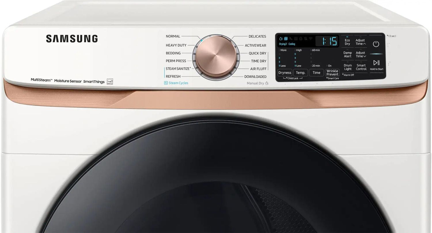Package - Samsung - 5.0 Cu. Ft. High-Efficiency Stackable Smart Front Load Washer with Steam and Super Speed Wash and 7.5 Cu. Ft. Stackable Smart Electric Dryer with Steam and Sensor Dry - Ivory