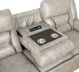 Greer Upholstered Motion Reclining Sofa Brown
