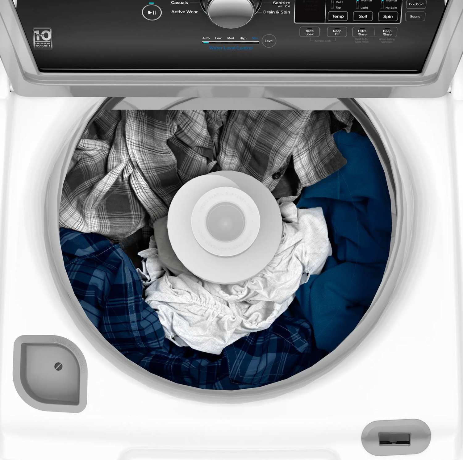 Package - GE - 4.5 Cu. Ft. Top Load Washer with Water Level Control, Deep Fill, Quick Wash, and Glass Lid and 7.4 Cu. Ft. Front Load Electric Dryer with Sensor Dry - White with Matte Black