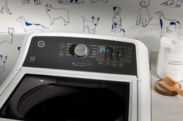 Package - GE - 4.5 Cu. Ft. Top Load Washer with Water Level Control, Deep Fill, Quick Wash, and Glass Lid and 7.4 Cu. Ft. Front Load Electric Dryer with Sensor Dry - White with Matte Black
