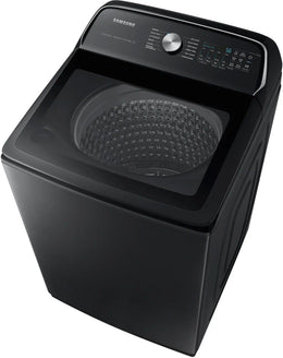 Package - Samsung - 5.5 Cu. Ft. High-Efficiency Smart Top Load Washer with Super Speed Wash - Brushed Black and 7.4 Cu. Ft. Smart Electric Dryer with Steam Sanitize+ - Black