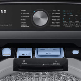 Package - Samsung - 5.5 Cu. Ft. High-Efficiency Smart Top Load Washer with Super Speed Wash - Brushed Black and 7.4 Cu. Ft. Smart Electric Dryer with Steam Sanitize+ - Black