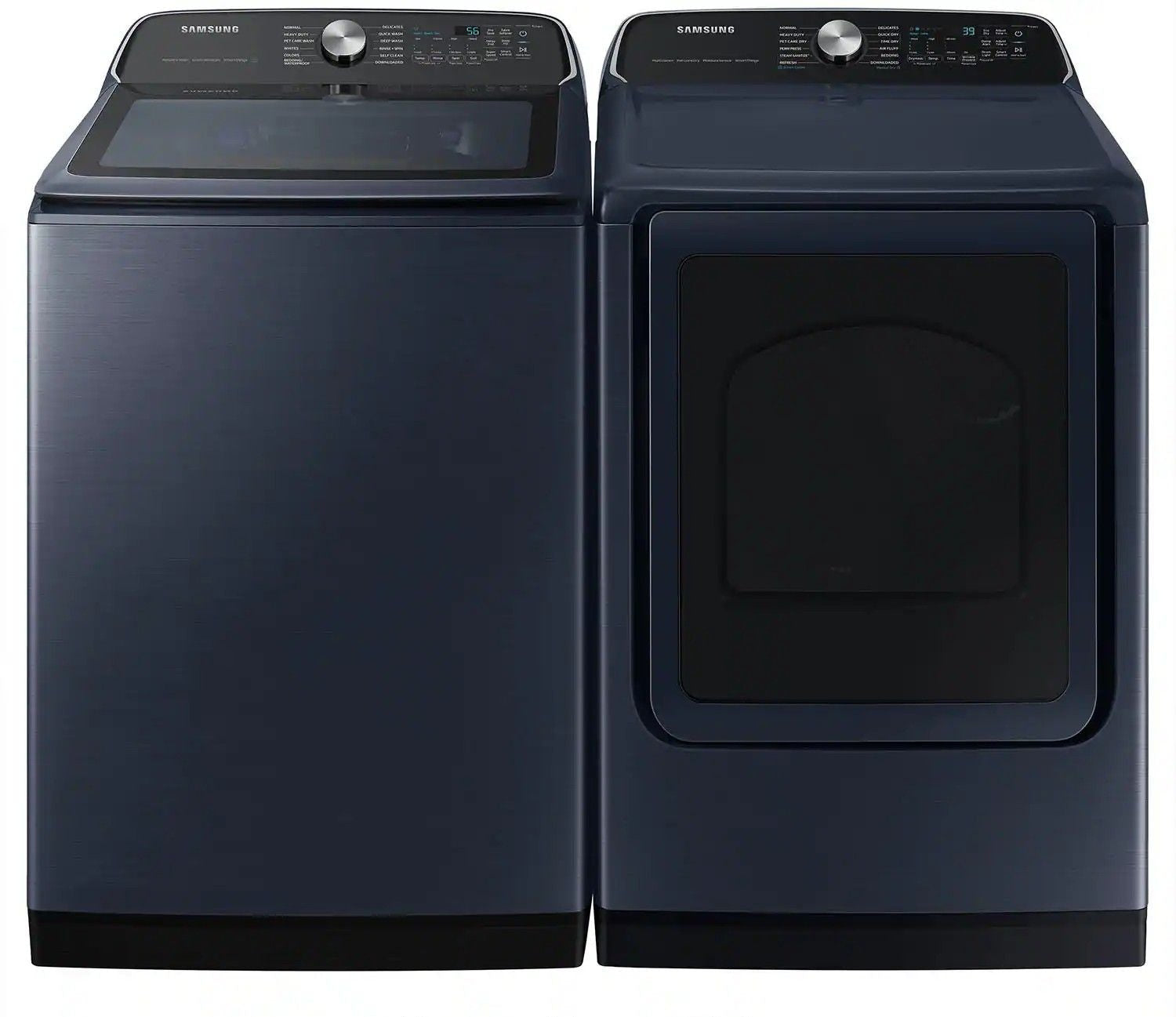 Package - Samsung - 5.4 Cu. Ft. High-Efficiency Smart Top Load Washer with Pet Care Solution and 7.4 Cu. Ft. Smart Gas Dryer with Steam and Pet Care Dry - Brushed Navy