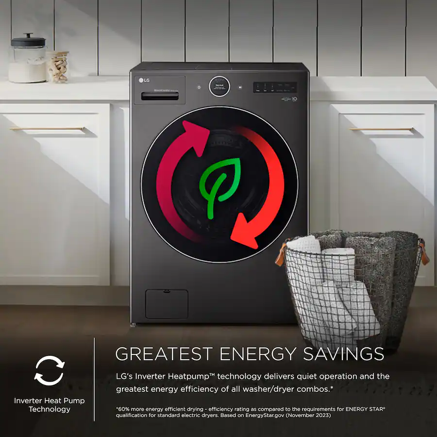 LG - 5.0 Cu. Ft. HE Smart Mega Capacity All-in-One Electric Washer/Dryer WashCombo with Steam and Ventless Inverter Heat Pump - Black Steel
