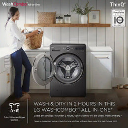 LG - 5.0 Cu. Ft. HE Smart Mega Capacity All-in-One Electric Washer/Dryer WashCombo with Steam and Ventless Inverter Heat Pump - Black Steel