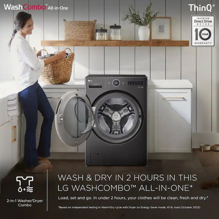 LG - 5.0 Cu. Ft. HE Smart Mega Capacity All-in-One Electric Washer/Dryer WashCombo with Steam and Ventless Inverter Heat Pump - Black Steel