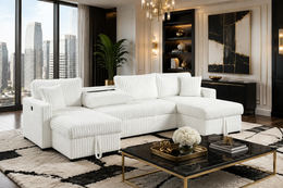 July Beige Double Storage Chaise Sectional (w/ Pull Out Bed) **NEW ARRIVAL**