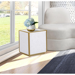 Meridian Glitz White Faux Marble End Table