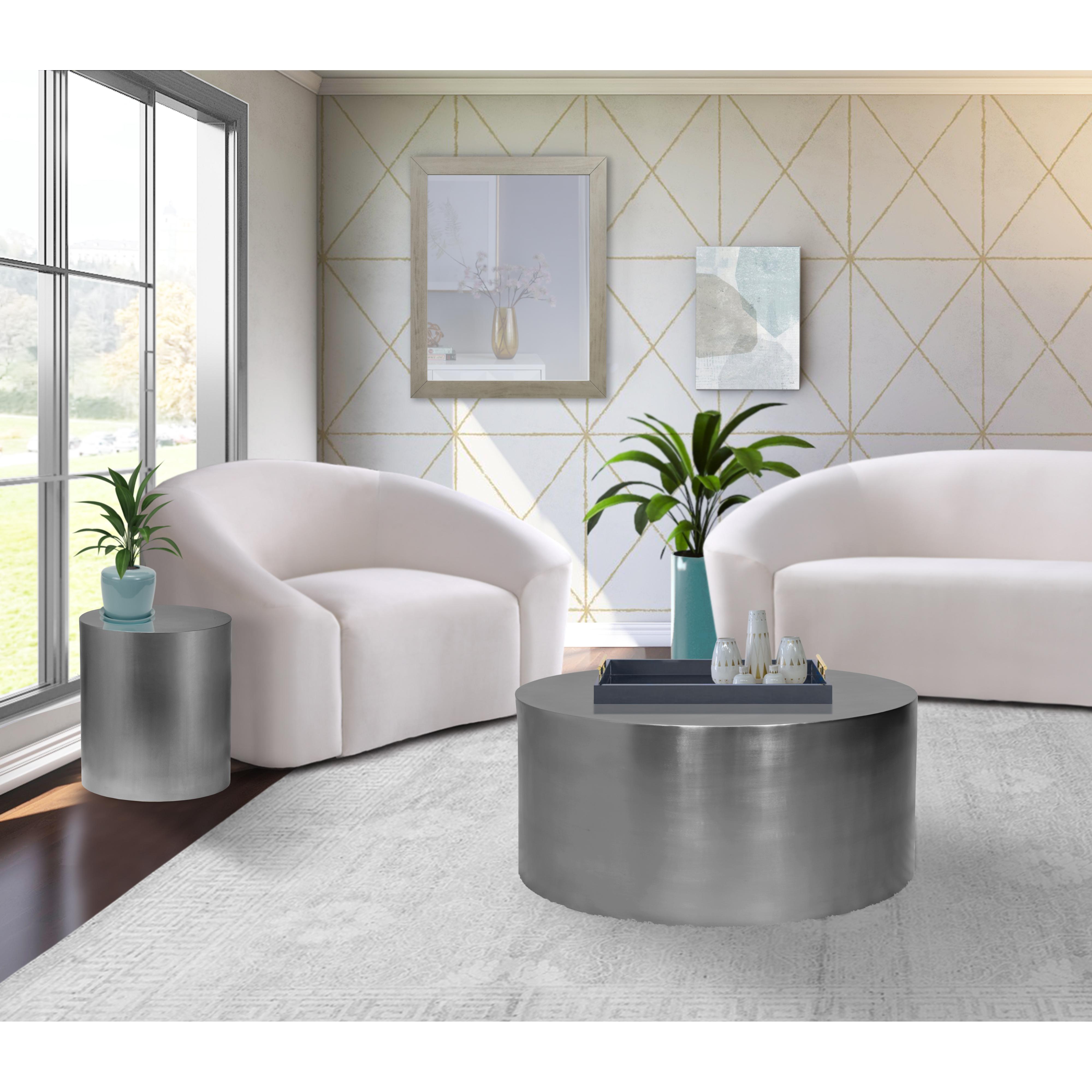Meridian Cylinder Brushed Chrome End Table