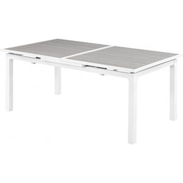 Meridian Nizuc Grey Wood Look Accent Paneling Outdoor Patio Extendable Aluminum Dining Table