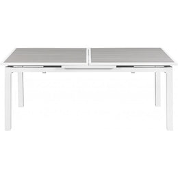 Meridian Nizuc Grey Wood Look Accent Paneling Outdoor Patio Extendable Aluminum Dining Table